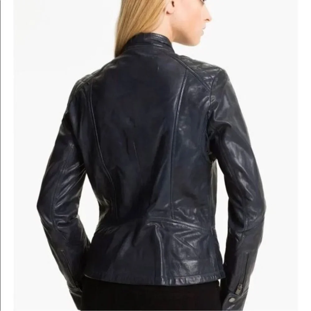 Bod & Christensen Diamond Quilted Shoulder Leather Moto Jacket Large - Picture 4 of 13